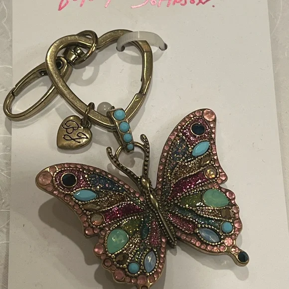 Betsey Johnson Butterfly Bag Charm Crystal Accents NWT Burnished Gold Tone Boho - Picture 3 of 8